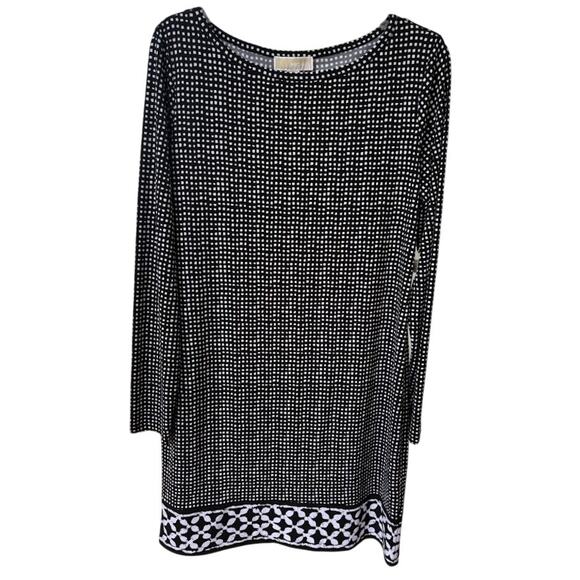 Michael Kors Black White Long Sleeve‎ Shift Dress Size Large - Picture 1 of 5